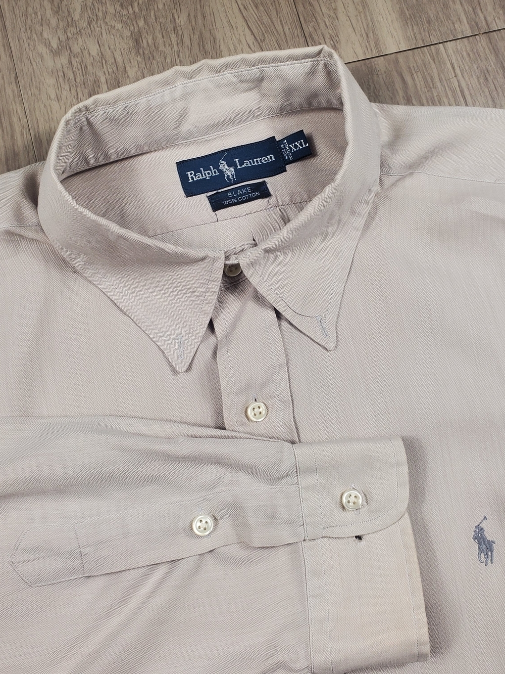 Ralph Lauren Shirt Men XXL 2XL Tan Button Up Herringbone Blake Oxford Dress Pony